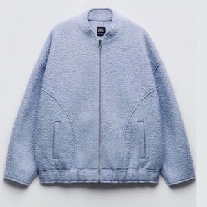 Zara Light Blue Boucle Bomber Jacket